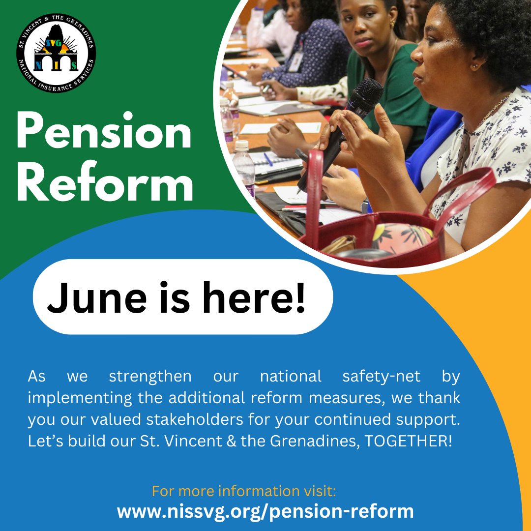 NISSVG's tweet photo. The National Insurance Services of St. Vincent &amp; the Grenadines continues to roll out its Pension Reform changes. Visit our website (https://t.co/WQ4AWClPgI) for more information.  #nissvgpensionreform, #nissvg https://t.co/piVviuursH
