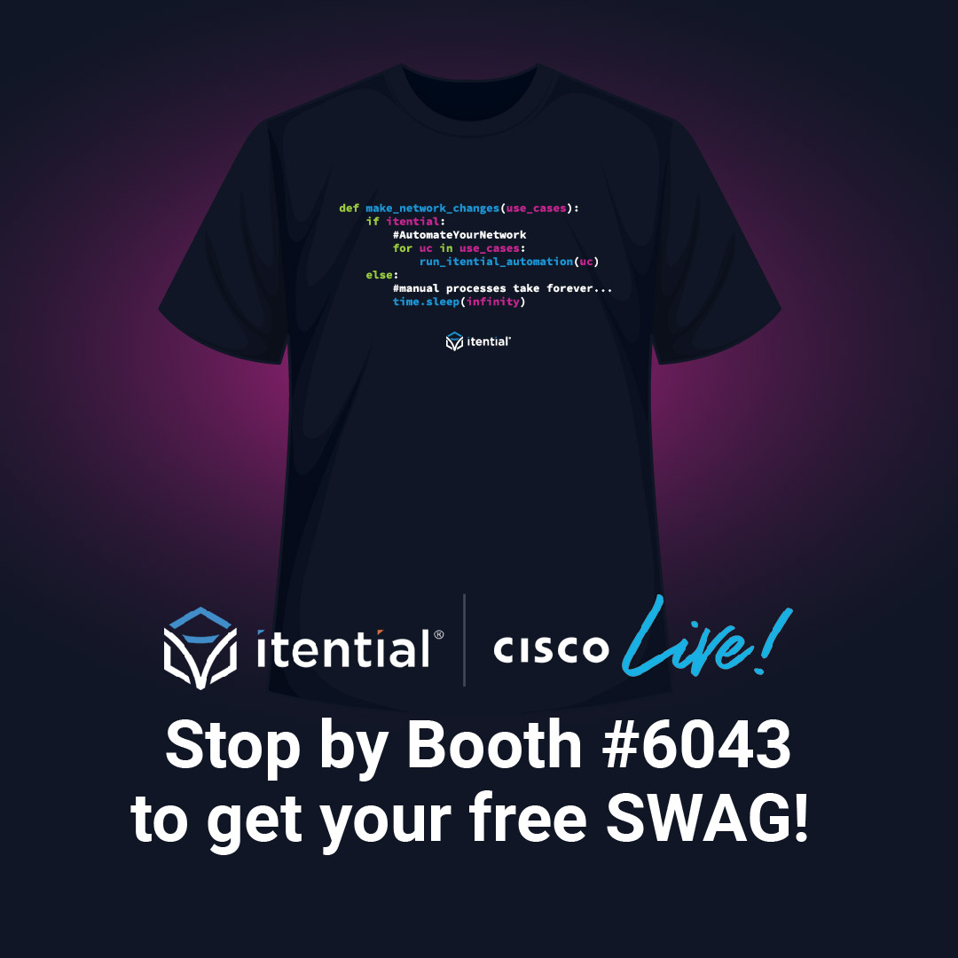 Itential's tweet image. What’s better than a demo at #Cisco Live? The free SWAG that comes with it! 

Our team is loving all the great demos &amp;amp; questions so far today – stop by our booth anytime &amp;amp; see how our patented platform can help #AutomateYourNetwork.