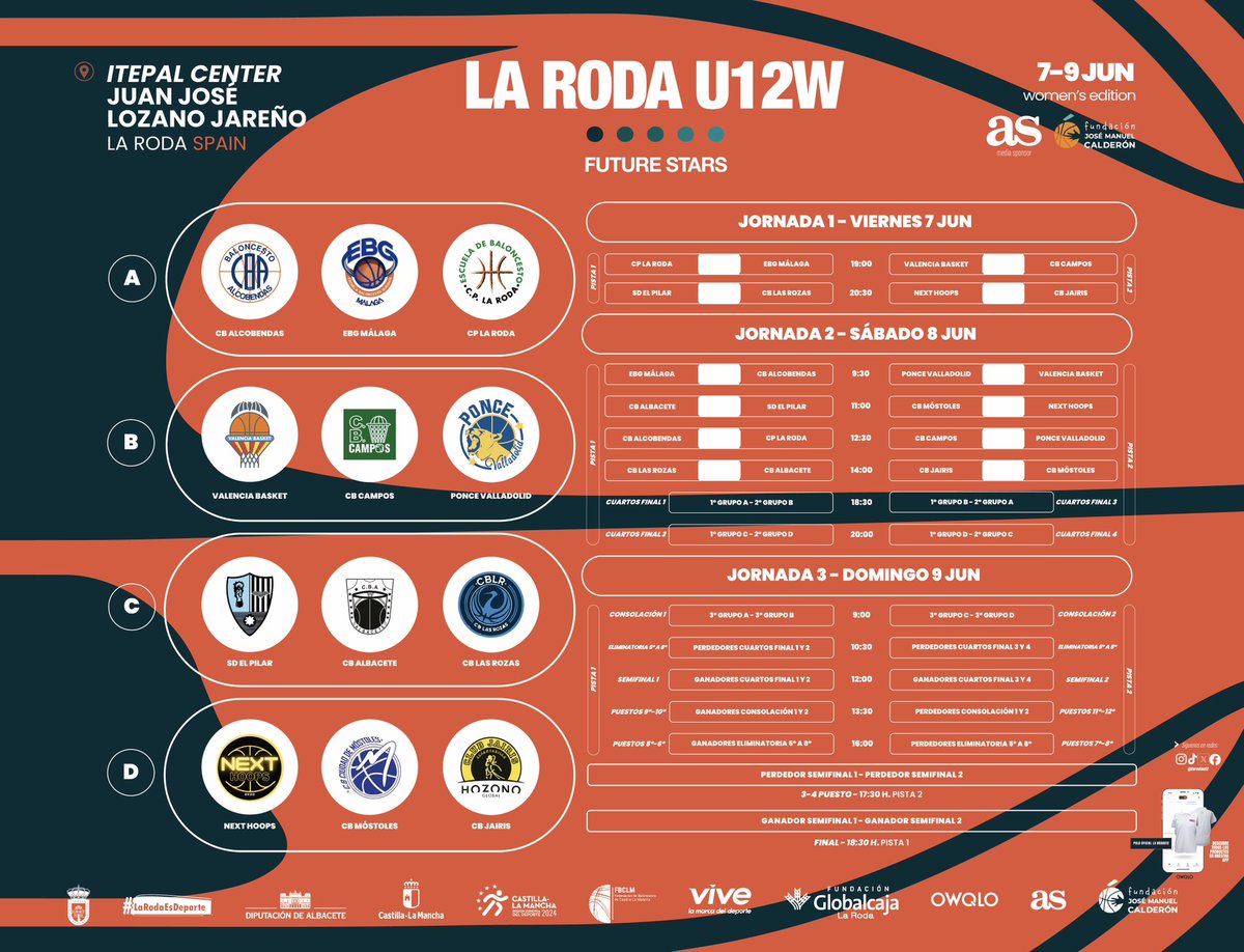larodau12's tweet photo. 𝙃𝙤𝙧𝙖𝙧𝙞𝙤𝙨 𝙤𝙛𝙞𝙘𝙞𝙖𝙡𝙚𝙨 𝙇𝙖 𝙍𝙤𝙙𝙖 𝙐𝟭𝟮𝙒 2️⃣0️⃣2️⃣4️⃣

🗓️ ¡Habemus calendario! 

🔎 Echa un vistazo a los horarios de #LaRodaU12W

📺 Recuerda que todos los partidos los podrás seguir en vivo a través del canal de Youtube de @BasketCanteraTV 

#cumbredetalentos💫 https://t.co/QL4lOlf8yp