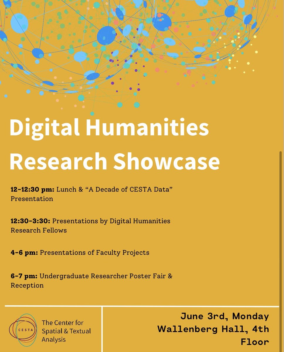 Today <a href="/cesta_stanford/">CESTA</a> we are celebrating DH research conducted by Stanford Faculty, Graduate DH Research Fellows, and Undergraduate students. I am especially proud of our 16 Undergraduate Student Researchers and their important contributions!