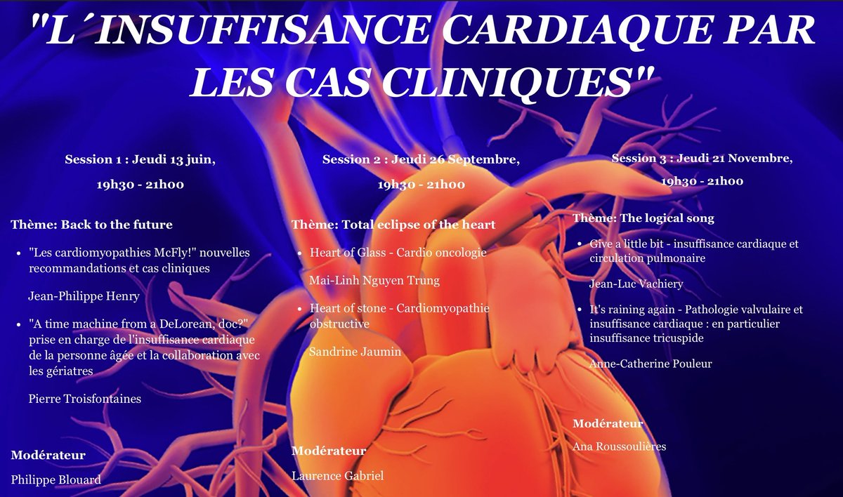 BWGHF's tweet photo. Comme chaque année, le BWGHF organise 3 webinaires sur l'insuffisance cardiaques par les cas cliniques. La première ce jeudi 13 juin à 19h30.
N'oubliez pas de vous inscrire avec le lien ci-dessous : https://t.co/SqWtLdfCKp #heartfailure #insuffisancecardiaque #webinar https://t.co/O8g8S5vOB5