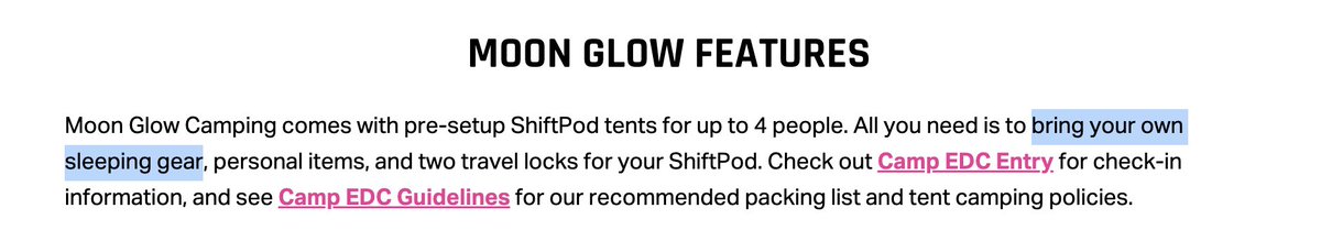 so, i'm not saying anything here... but since our video dropped, @EDC_LasVegas have changed the wording on their website about what comes included with the tent 👀

sling us a refund and we're golden, homies ☀️