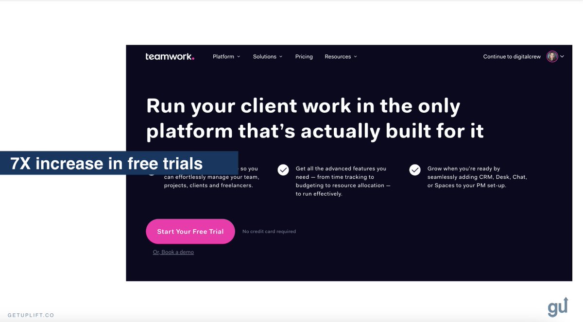 A really impactful example of using more emotional and customer informed copy on teamwork.com. Via Talia Wolf at #mozcon