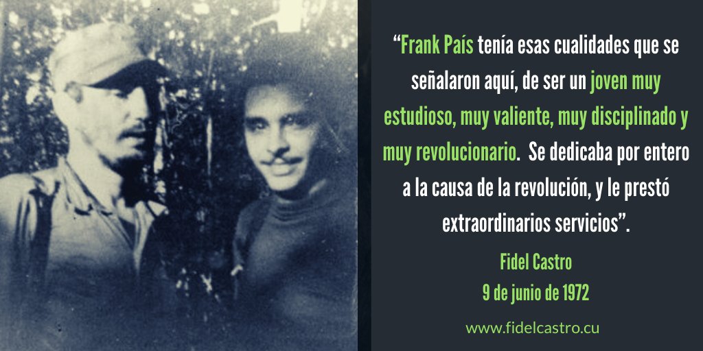 FSoldadodeIdeas's tweet photo. 🎙️#FidelCastro: “Frank País tenía esas cualidades que se señalaron aquí, de ser un joven muy estudioso, muy valiente, muy disciplinado y muy revolucionario. Se dedicaba por entero a la causa de la revolución, y le prestó extraordinarios servicios”.

👉https://t.co/UHhTVXWHmN https://t.co/trnearASDy