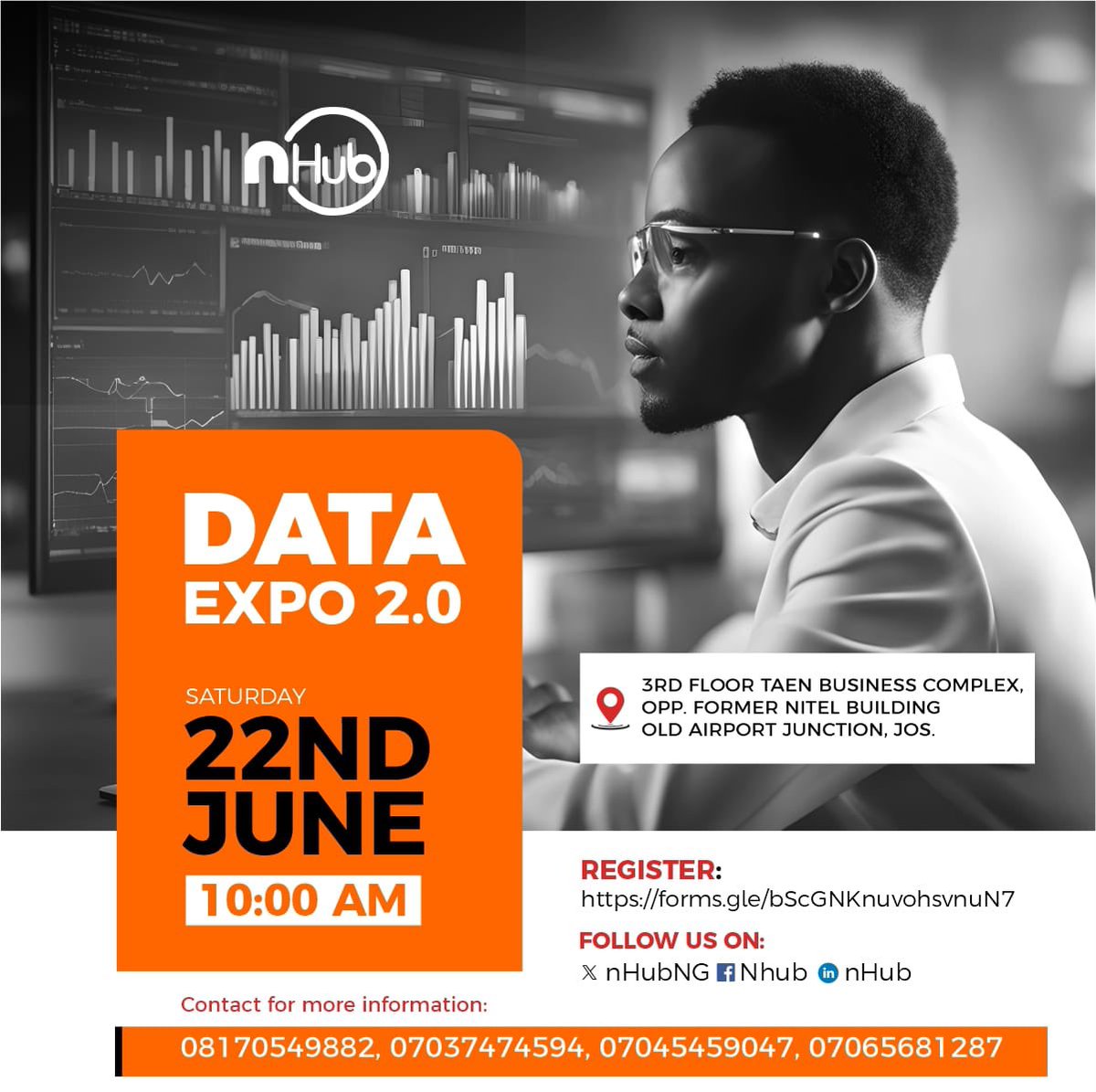 nHubNG's tweet photo. Data Expo 2.0.🚀👩🏽‍💻👨🏾‍💻

Imagine stepping into a realm where data breathes life into innovation and intelligence.

At Data Expo 2.0 you’ll witness the power of data science, data analysis, and artificial intelligence up close.

Register Here👇:
https://t.co/g23mxX9FkU https://t.co/PvP1xku2fI