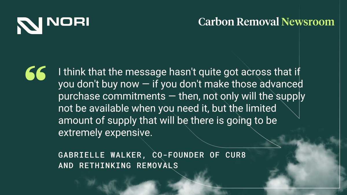 nori's tweet photo. What’s the current corporate understanding of carbon removal?

Dr. @GabrielleWalk3r, Co-Founder of the CDR marketplace @cur8earth &amp; Founder of @RethinkRemovals, was on Carbon Removal Newsroom to discuss the state of corporate carbon removal demand &amp; more.

https://t.co/bNSc0mzqmw https://t.co/78uO4wxryG
