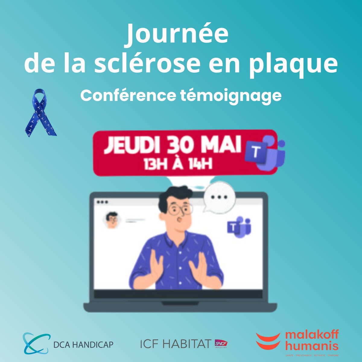 DcaHandicap's tweet photo. 📅Jeudi 30 mai était la journée de la Sclérose En Plaque.
En partenariat avec ICF HABITAT et Malakoff Humanis , DCA HANDICAP est intervenu lors d'une #conférence #témoignage.

Oumou a su avec #émotions et #optimisme nous parler de son histoire empreinte de #résilience. 🤩 https://t.co/EPuzsaV6dZ