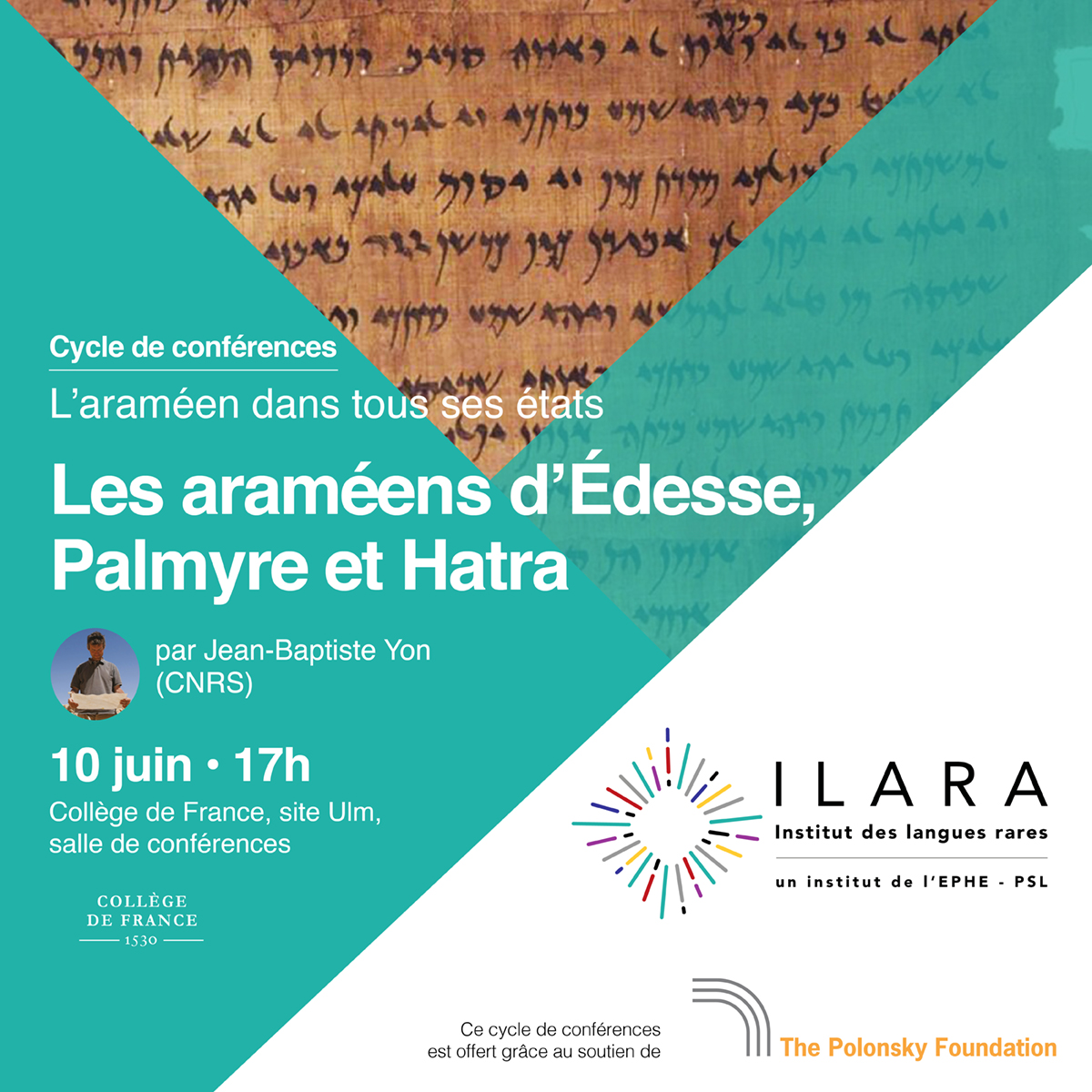 ILARA_EPHE's tweet photo. 5ᵉ conférence :  « Les #araméens d’#Édesse, #Palmyre et #Hatra » (Jean-Baptiste Yon, @hisoma_umr)

⏰lundi 10 juin 2024, de 17h00 à 18h30

📷Collège de France - Ulm, salle de conférences, 3 rue d’Ulm, Paris 75005

Pour s’inscrire : https://t.co/MbrTh0sN0O

@EPHE_PSL @cdf1530 https://t.co/wlZ6Tf1QIc