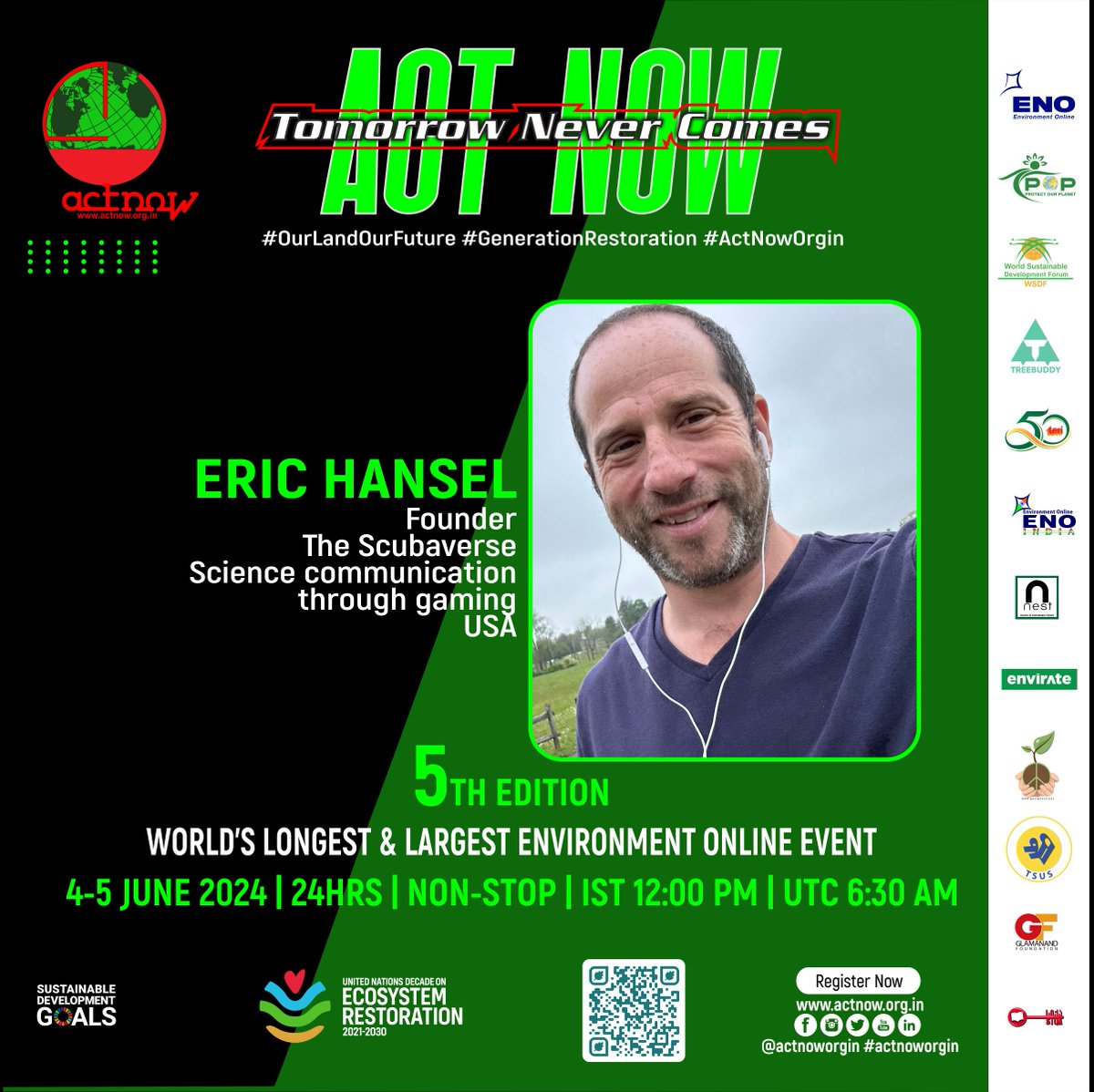 Add your voice, action, and commitment to

#TomorrowNeverComesActNow
5TH EDITION
WORLD’S LONGEST &amp; LARGEST ENVIRONMENT ONLINE EVENT
4-5 JUN’24|24HRS|NON-STOP|IST 12 PM|UTC 6:30 AM
Join: forms.gle/Xv8XBhWQCzVWm4…
@actnoworgin
@unep