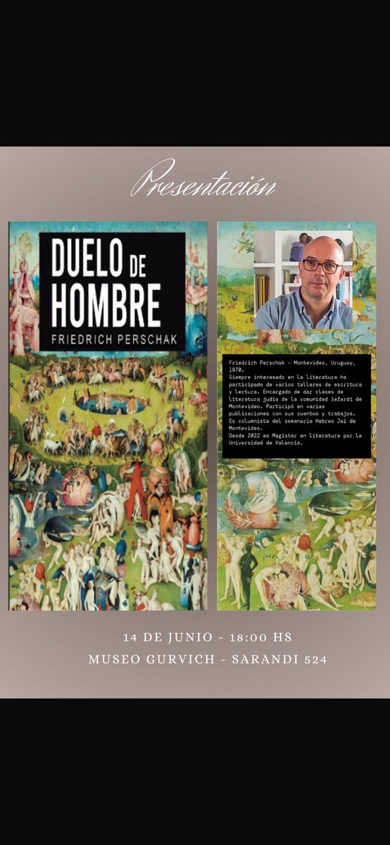 friedrichp8's tweet photo. Los invito a la presentación de mi novela “DUELO DE HOMBRE”. 
Participarán el psicólogo Daniel Ferreiro, el escritor Roberto Appratto y la profesora María Esther Burgueño. 
Los espero!!
@Avanteditorial @janetrudman https://t.co/RFvcmWjhxz