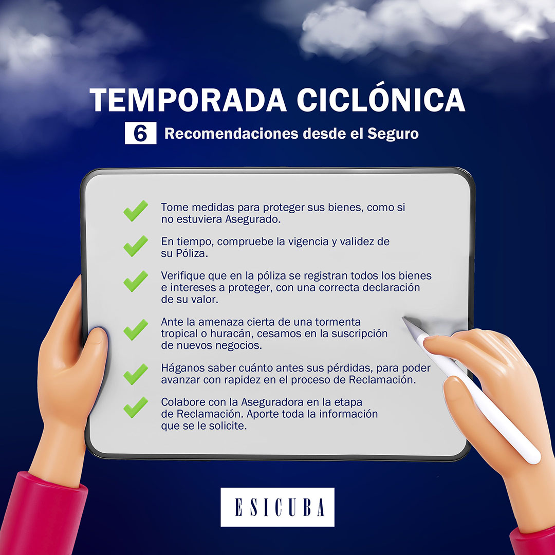 Recuerdan esas cápsulas de consejos y recomendaciones que venimos publicando sobre #temporadaciclónica y #Seguros 🧐Hoy, les acercamos una de resumen; especie de "memo" que debería servir de guía a todo el que empieza a incursionar en este asunto.👇
#pormásculturadelseguroencuba