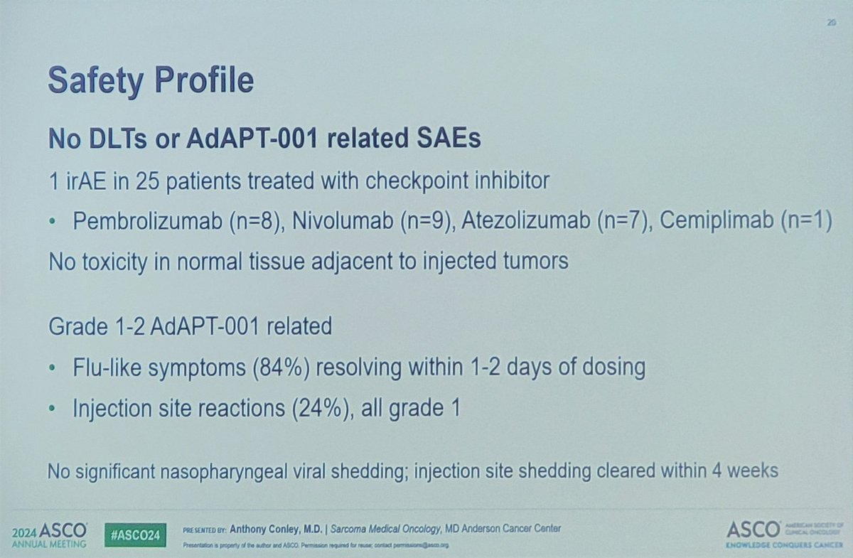 FadiHaddad_MD's tweet image. Great presentation by @APConley77 from @MDAndersonNews discussing TGF-B blockade by AdAPT-001 in combination with #ICI in #sarcomas
🔹43% clinical benefit &amp;gt;6 mo
🔹mPFS not reached
🔹No erious AEs, all G1-2,mostly flu-like symptoms 
⬇️⬇️⬇️