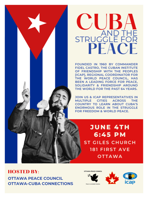 cdnntwrkoncuba's tweet photo. Cuba and the Struggle for Peace
with speaker Leima Martinez of ICAP
@cubamistad 
June 4 - Ottawa @ottpeace 
June 5 - Montreal @mvtqcpaix
June 6 - Kingston @PeaceKingston https://t.co/md4St163we