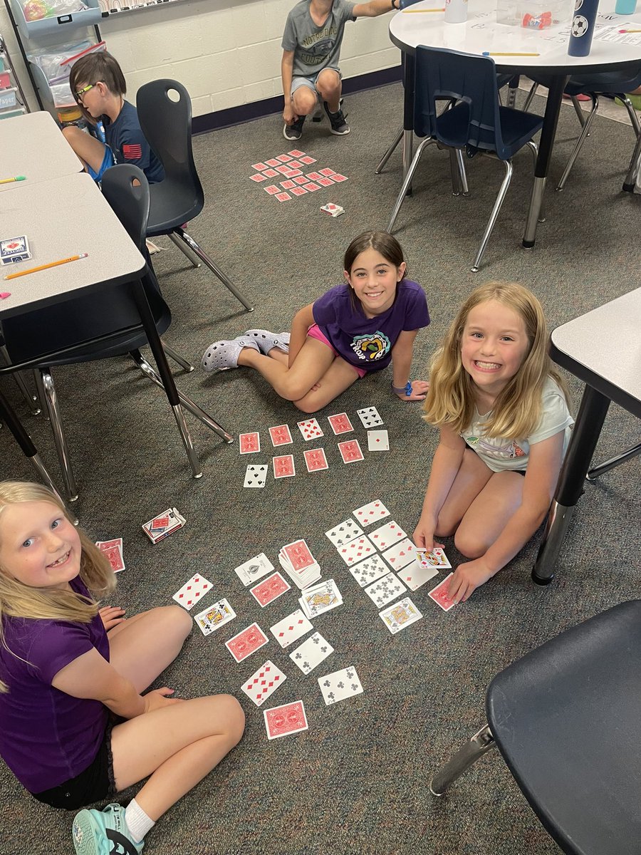MrsGinnings4th's tweet photo. All smiles for our first day of fourth grade summer school. We loved joining with @mrshowerton18’s class for some cards this afternoon!  @ShoalCreekStars #starssc #LPSSummer2024 https://t.co/oWPCEKcXOt