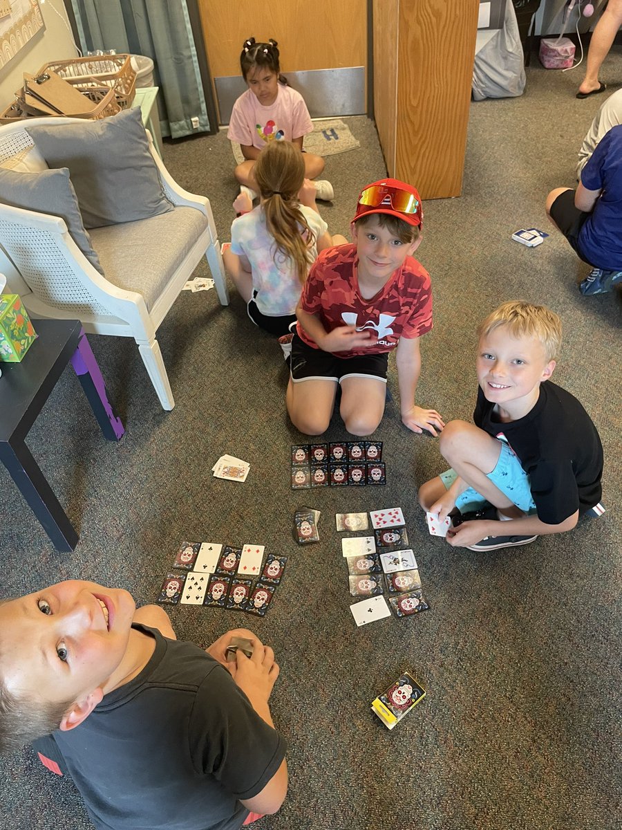 MrsGinnings4th's tweet photo. All smiles for our first day of fourth grade summer school. We loved joining with @mrshowerton18’s class for some cards this afternoon!  @ShoalCreekStars #starssc #LPSSummer2024 https://t.co/oWPCEKcXOt