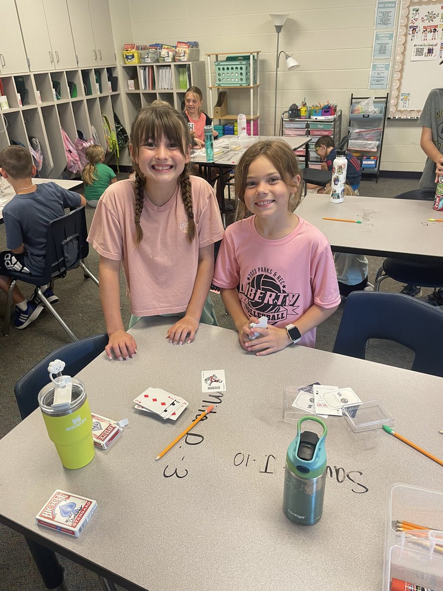 MrsGinnings4th's tweet photo. All smiles for our first day of fourth grade summer school. We loved joining with @mrshowerton18’s class for some cards this afternoon!  @ShoalCreekStars #starssc #LPSSummer2024 https://t.co/oWPCEKcXOt