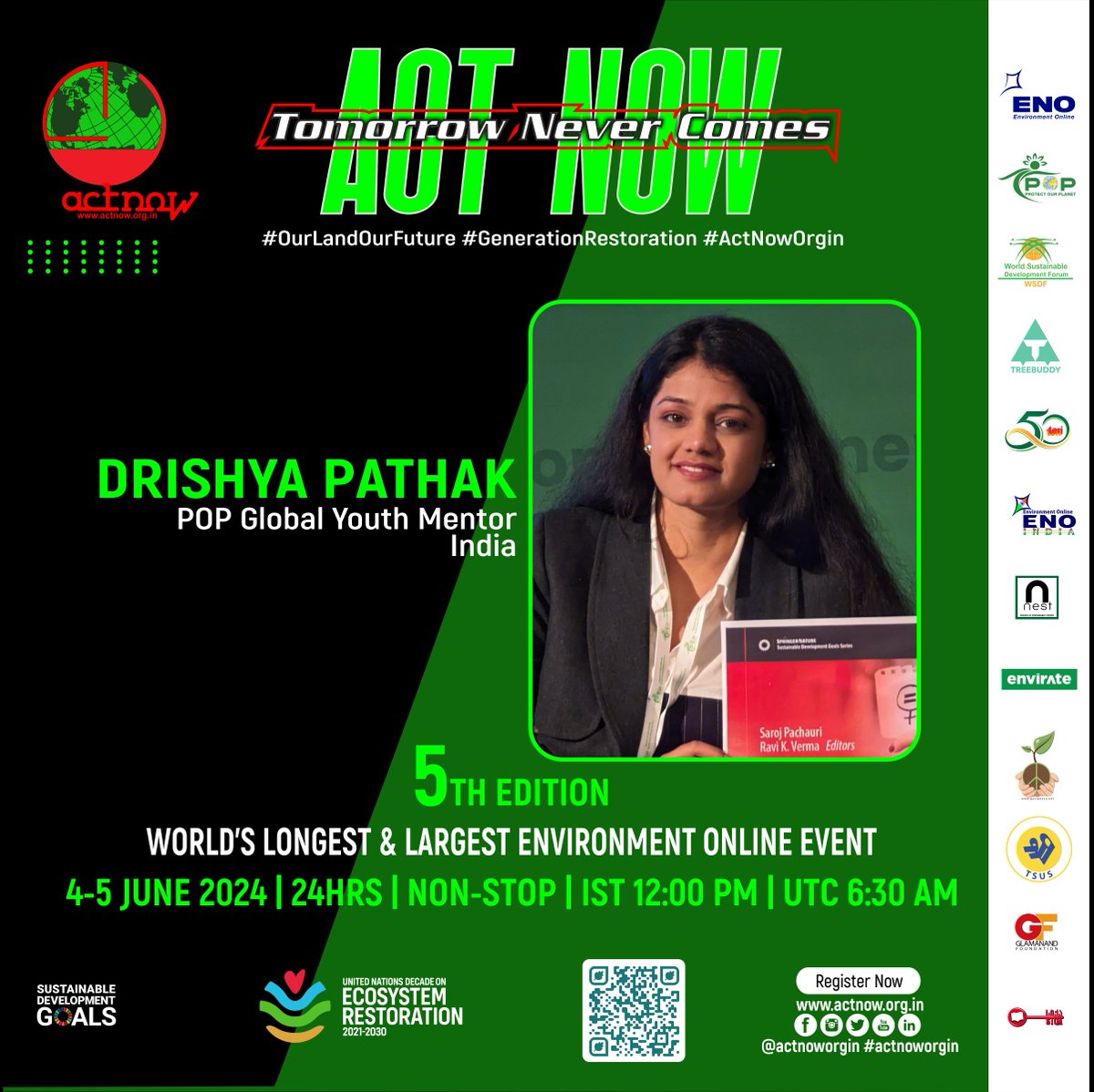 ACTNOWORGIN's tweet photo. Add your voice, action, and commitment to

#TomorrowNeverComesActNow
5TH EDITION
WORLD’S LONGEST &amp; LARGEST ENVIRONMENT ONLINE EVENT
4-5 JUN’24|24HRS|NON-STOP|IST 12 PM|UTC 6:30 AM
Join: https://t.co/qJbP9u2Uw2
@actnoworgin
@unep https://t.co/SUNoYPUMsZ