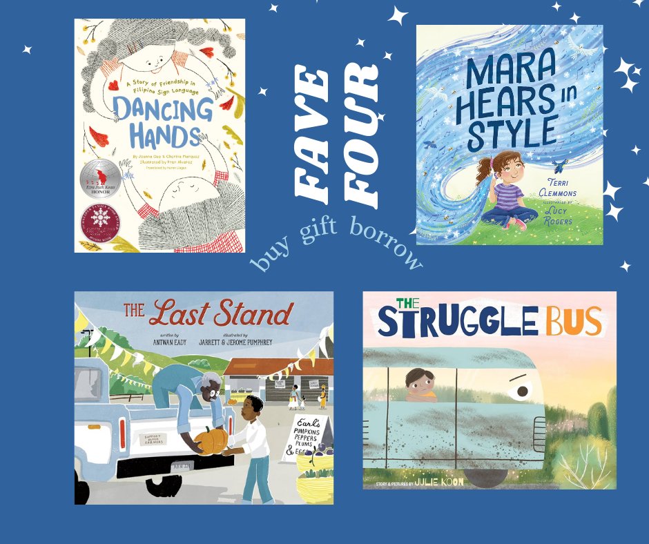 Fave Four

If you'd like to see other picture book recommendations for this year, pop on over to cherylajohnsonwrites.weebly.com.

#kidlit
#kidlitbookstack

<a href="/nobeesnohoney/">Fran Alvarez</a> 
<a href="/terriaclemmons/">Terri Clemmons</a> 
@luceillustrates 
<a href="/juliepkoon/">Julie Koon</a> 
@antwan_eady 
<a href="/jpumphrey/">Jarrett Pumphrey</a> 
<a href="/wjpumphrey/">Jerome Pumphrey</a>