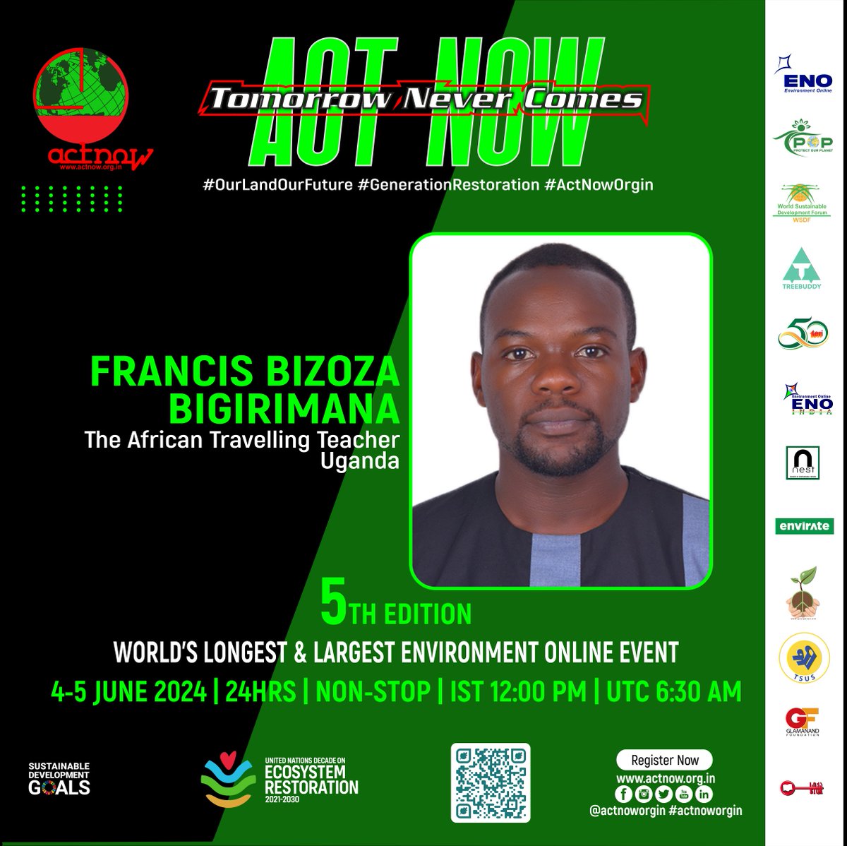 ACTNOWORGIN's tweet photo. Add your voice, action, and commitment to

#TomorrowNeverComesActNow
5TH EDITION
WORLD’S LONGEST &amp; LARGEST ENVIRONMENT ONLINE EVENT
4-5 JUN’24|24HRS|NON-STOP|IST 12 PM|UTC 6:30 AM
Join: https://t.co/qJbP9u2Uw2
@actnoworgin
@unep https://t.co/6vlf5fF0yA