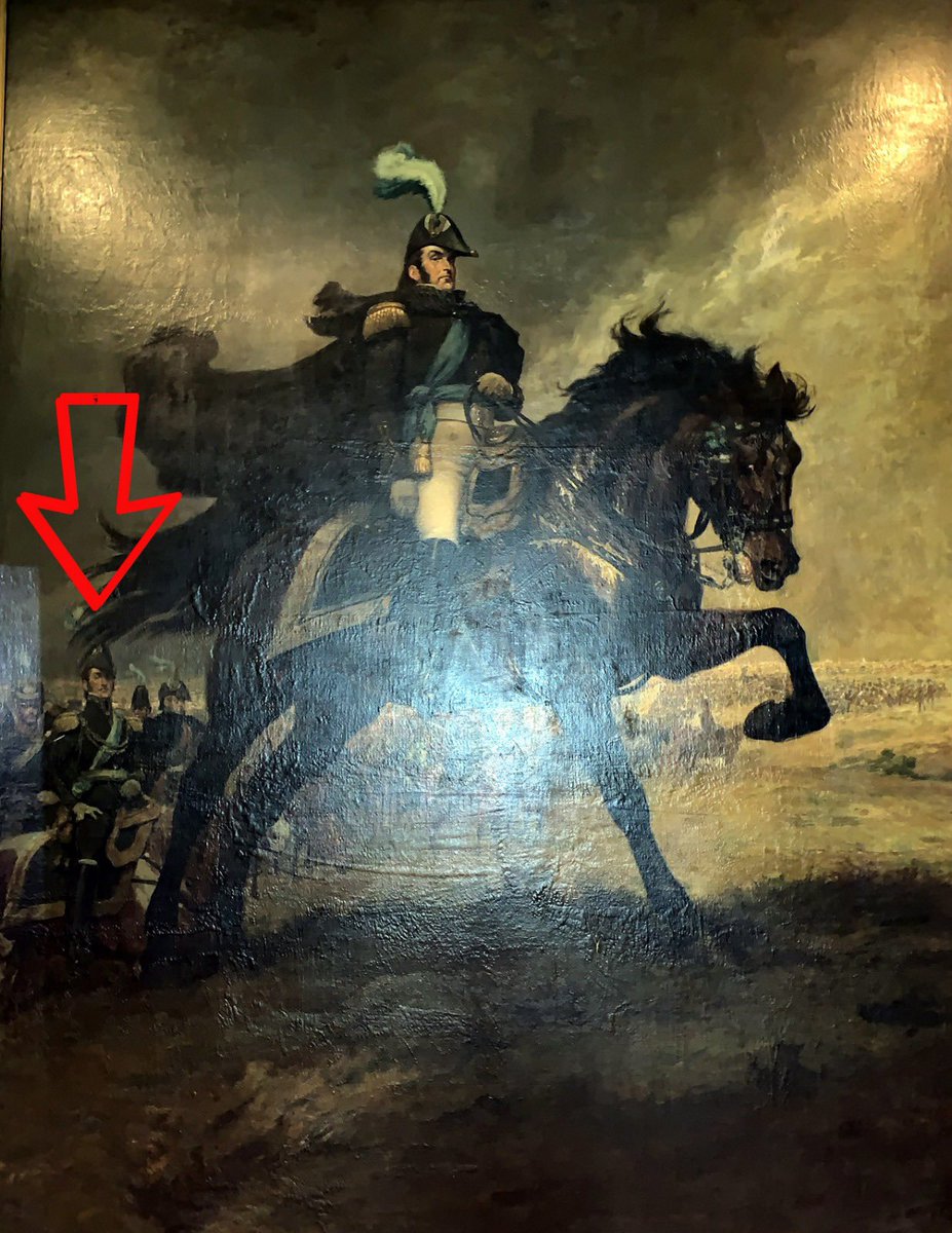 Granaderosarg's tweet photo. El cuadro está inspirado en Napoleon, por eso la pose de San Martín es de conquistador y no de Libertador. (El artista adaptó y lo modificó) Atras se ve un San Martin mas sereno, como lo conocemos todos #Museumweek #DetrásDeEscenaMW #SecretosMW #Museumweek2024 #BehindTheScenesMW https://t.co/HRdB3HcpDq