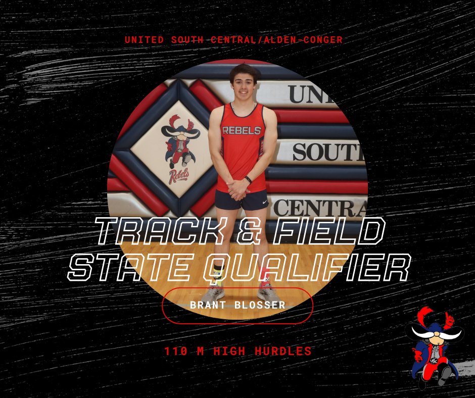 rebelsusc's tweet photo. Next stop: STATE Track &amp; Field!

Congrats to USC/AC Hurdler Brant Blosser on qualifying for the MN Class A State Track Meet in the 110 M High Hurdles!

Brant will run at STMA in Thursday's prelims, with an opportunity to make the finals on Friday afternoon. 

Good luck Brant! https://t.co/ZJbUsSGrt0