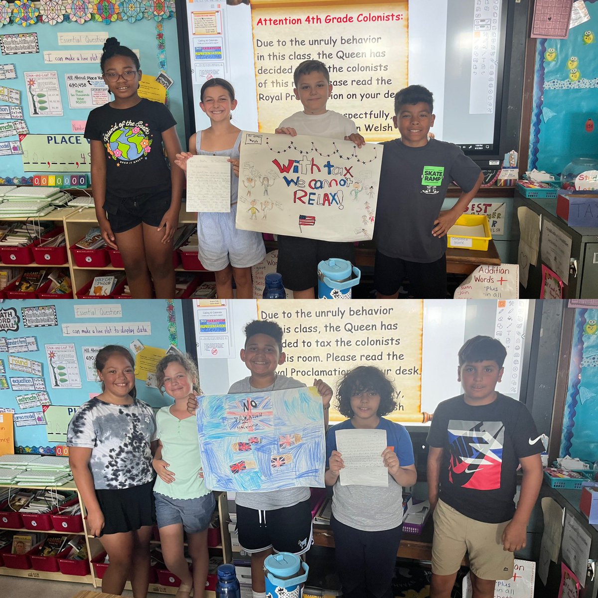The 4W colonists were not happy when the Queen taxed them all day👸They created posters and letters to convince her to stop! The Queen finally decided to grant them their freedom when they created their own class Declaration of Independence. <a href="/polk_street/">Polk Street School</a> #WeAreFranklinSquare