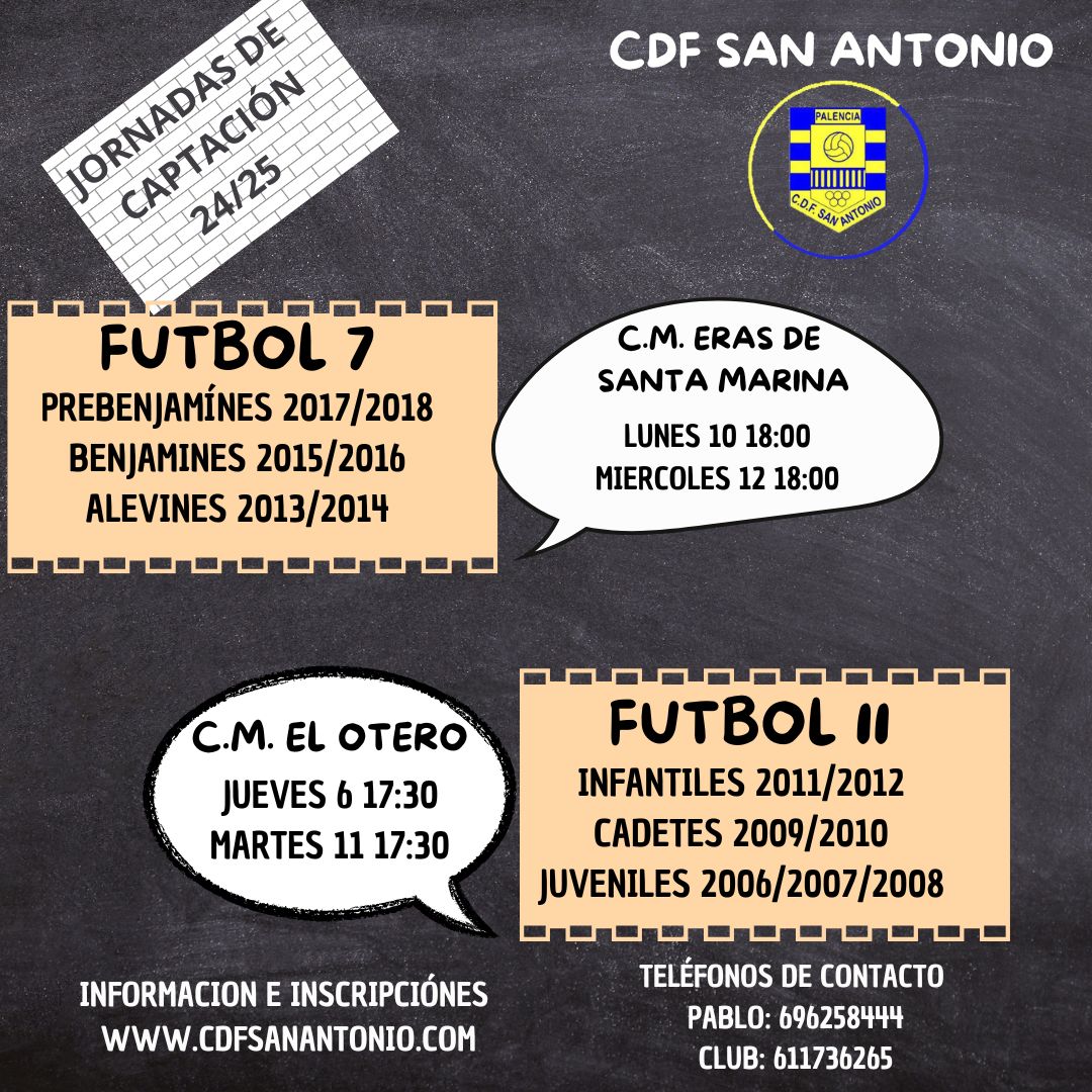 CDF_SANANTONIO's tweet photo. Jornadas de Captación de nuestro club. Si quieres disfrutar del fútbol apúntate al CDF San Antonio. https://t.co/XpXfKPov6W