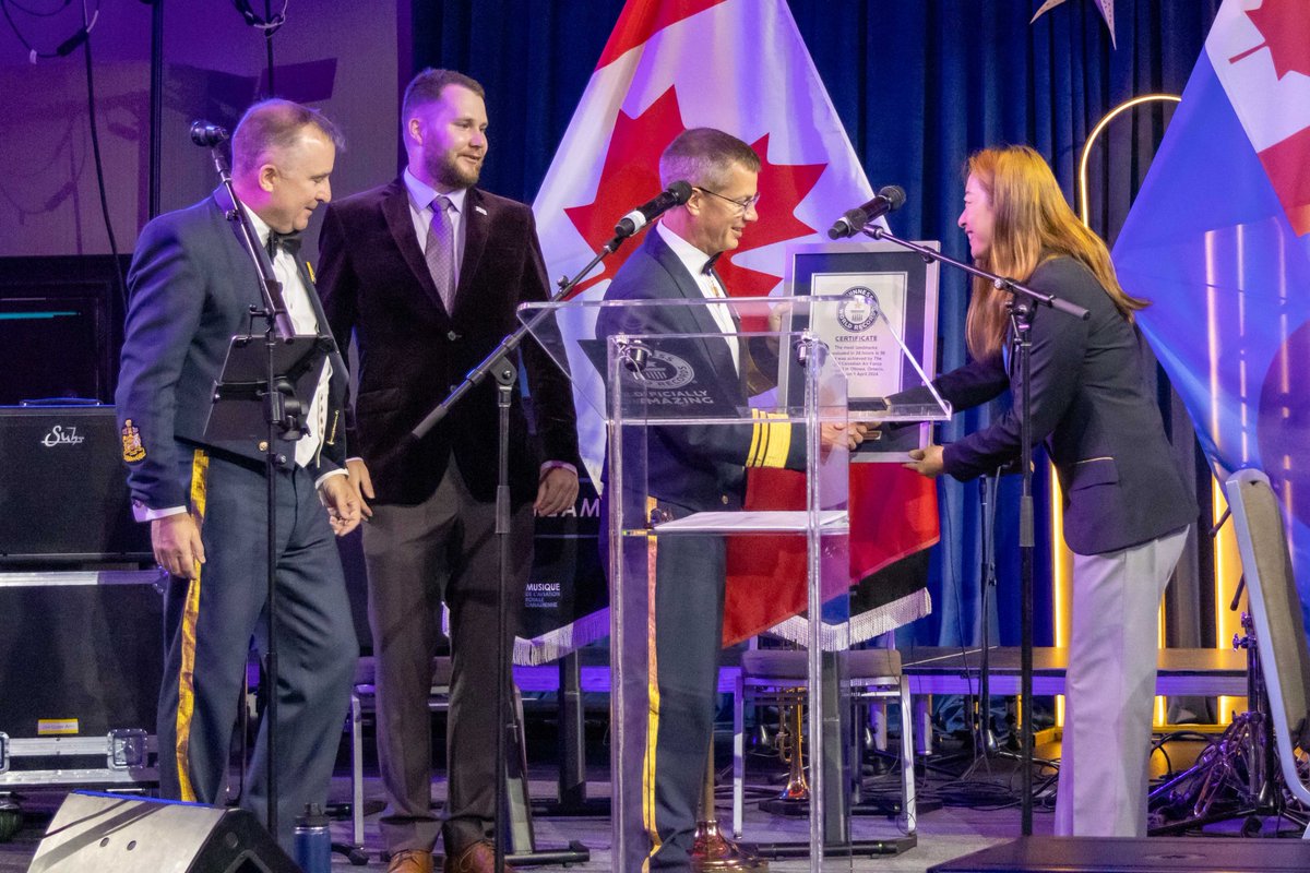 RCAF_ARC's tweet photo. Big news from the RCAF Centennial Ball last Saturday! We are thrilled to announce that the RCAF Illuminations project, #100YearsOfFlyingBlue, has officially broken the @GWR title for the most landmarks illuminated in 24 hours on April 1st, our 100th birthday. https://t.co/PDw6sSOJS1