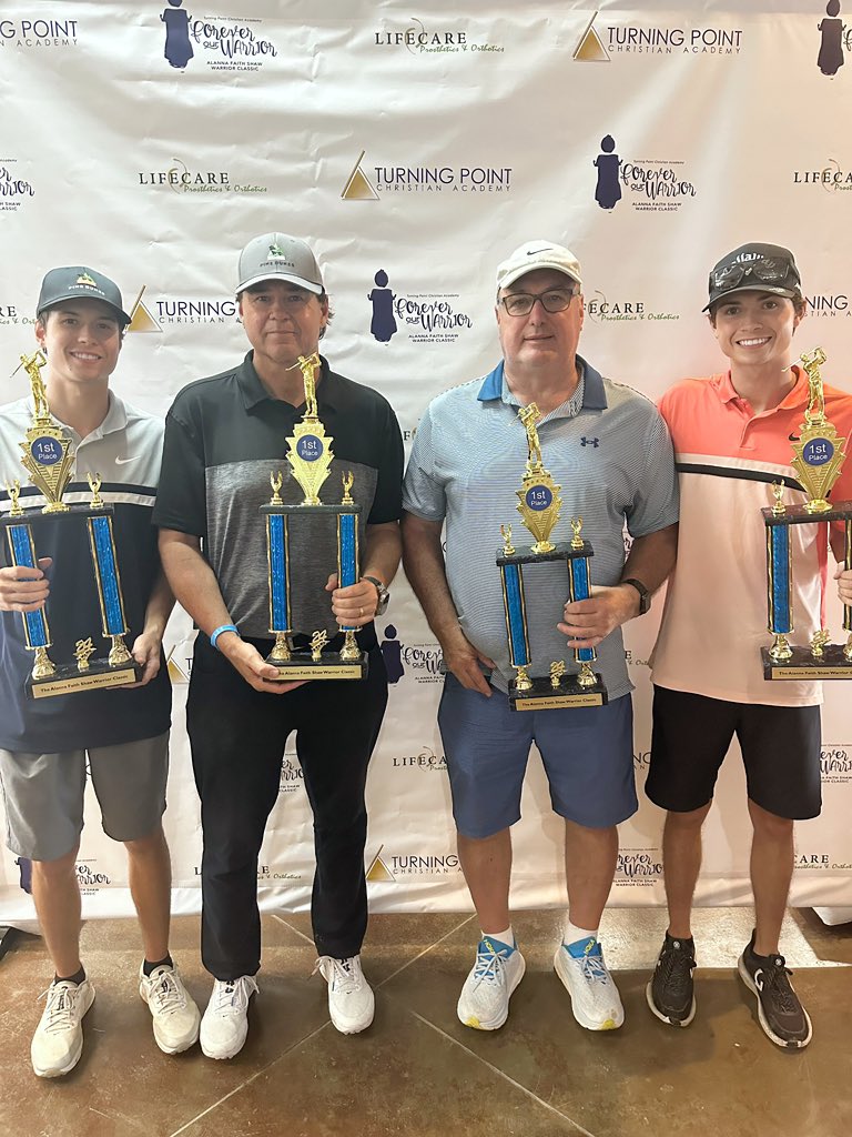 It was an honor for our team to win 1st place in the Alanna Faith Shaw Warrior Classic hosted by Turning Point Christian Academy.  Our Defending The Faith Alliance team shot a winning score of 17 under par. Thank you to my teammates Mark Burgin, Graham Harber and Hunter Harber!