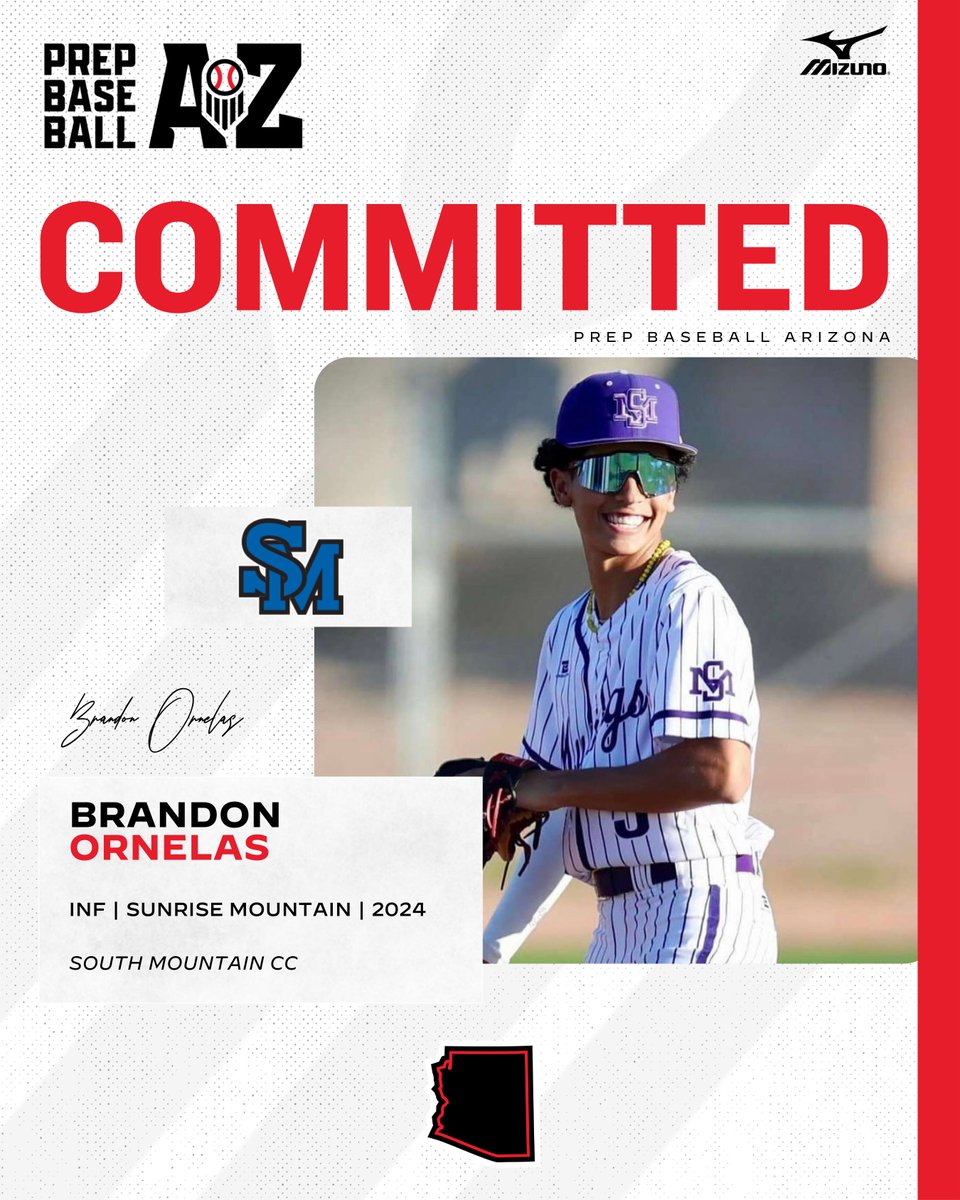PrepBaseballAZ's tweet photo. 🚨𝐂𝐎𝐌𝐌𝐈𝐓𝐌𝐄𝐍𝐓 𝐀𝐋𝐄𝐑𝐓🚨

'24 INF Brandon Ornelas (Sunrise Mountain) announced his commitment to South Mountain CC.

Ornelas was an offensive leader on Sunrise Mountain's run to the 5A State Championship Game.

@bornelas_4 | @SMHSMustangBB https://t.co/fjlsbpmgxq