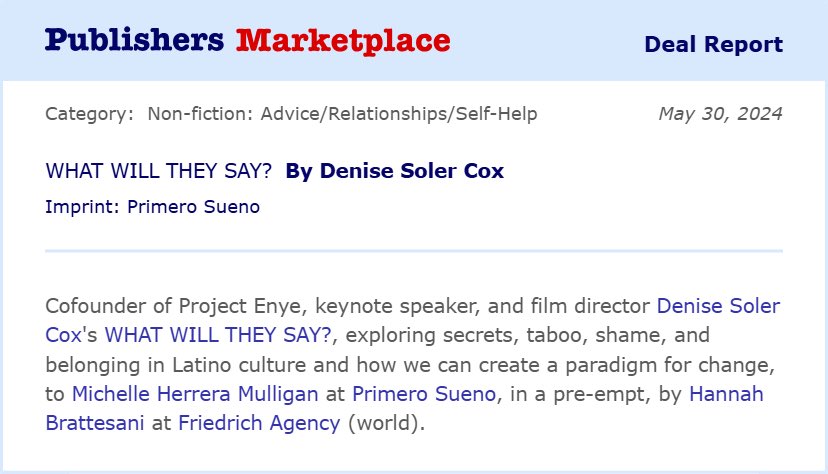 Hannah A. Brattesani (@hbrattesani) on Twitter photo What a way to start the week! I’m thrilled that <a href="/MHMwrites/">Michelle Herrera Mulligan</a> at <a href="/primero_sueno/">Primero Sueño Press</a>, her new bilingual (!!!) imprint at <a href="/AtriaBooks/">Atria Books</a>, will be bringing <a href="/projectenye/">Project Eñye with Denise Soler Cox</a>’s book to life! What a way to start the week! I’m thrilled that <a href="/MHMwrites/">Michelle Herrera Mulligan</a> at <a href="/primero_sueno/">Primero Sueño Press</a>, her new bilingual (!!!) imprint at <a href="/AtriaBooks/">Atria Books</a>, will be bringing <a href="/projectenye/">Project Eñye with Denise Soler Cox</a>’s book to life!