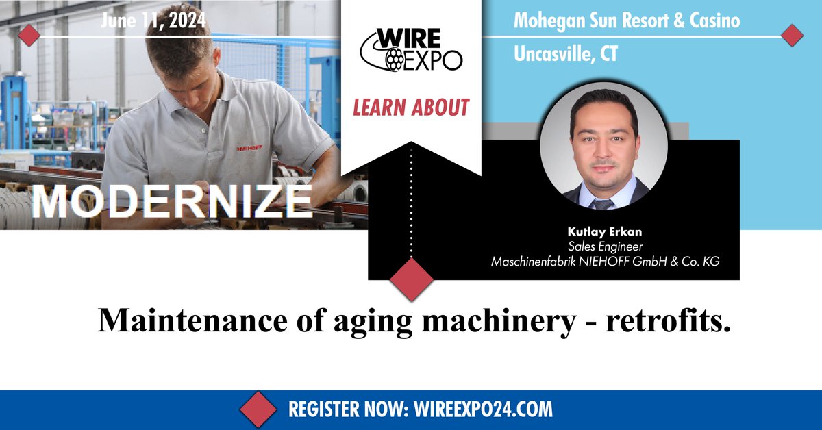 At Wire Expo Kutlay Erkan will explain how modernizing wiredrawing equipment can help you avoid unexpected breakdowns &amp; machine downtime to reach a higher level of productivity. Register now: wireexpo24.com