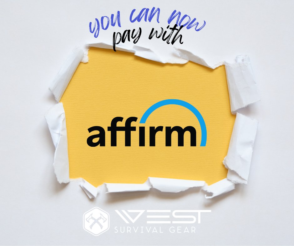 westsurvival's tweet photo. West Survival Gear now accepts Affirm! Spread your payments for gear, food, and equipment out over time to make them more affordable. 

https://t.co/adYI37d8Af

#survivalkits #survivalskills #survivalgear #westsurvivalgear https://t.co/EqwrSMCphj