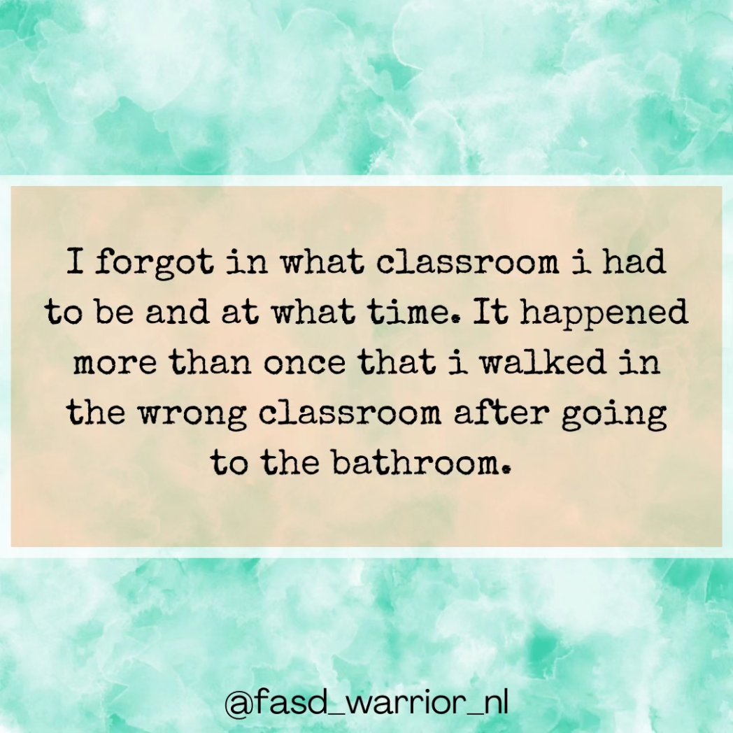 FASDWarrior_NL's tweet photo. #fasdawareness Example nr 2: Especially in high school i struggled with the schedules that sometimes changed every week. #fetalalcoholspectrumdisorder #learningdisability #anxiety #hiddendisability #memoryissues #executivefunctioning https://t.co/33cB8nsizq