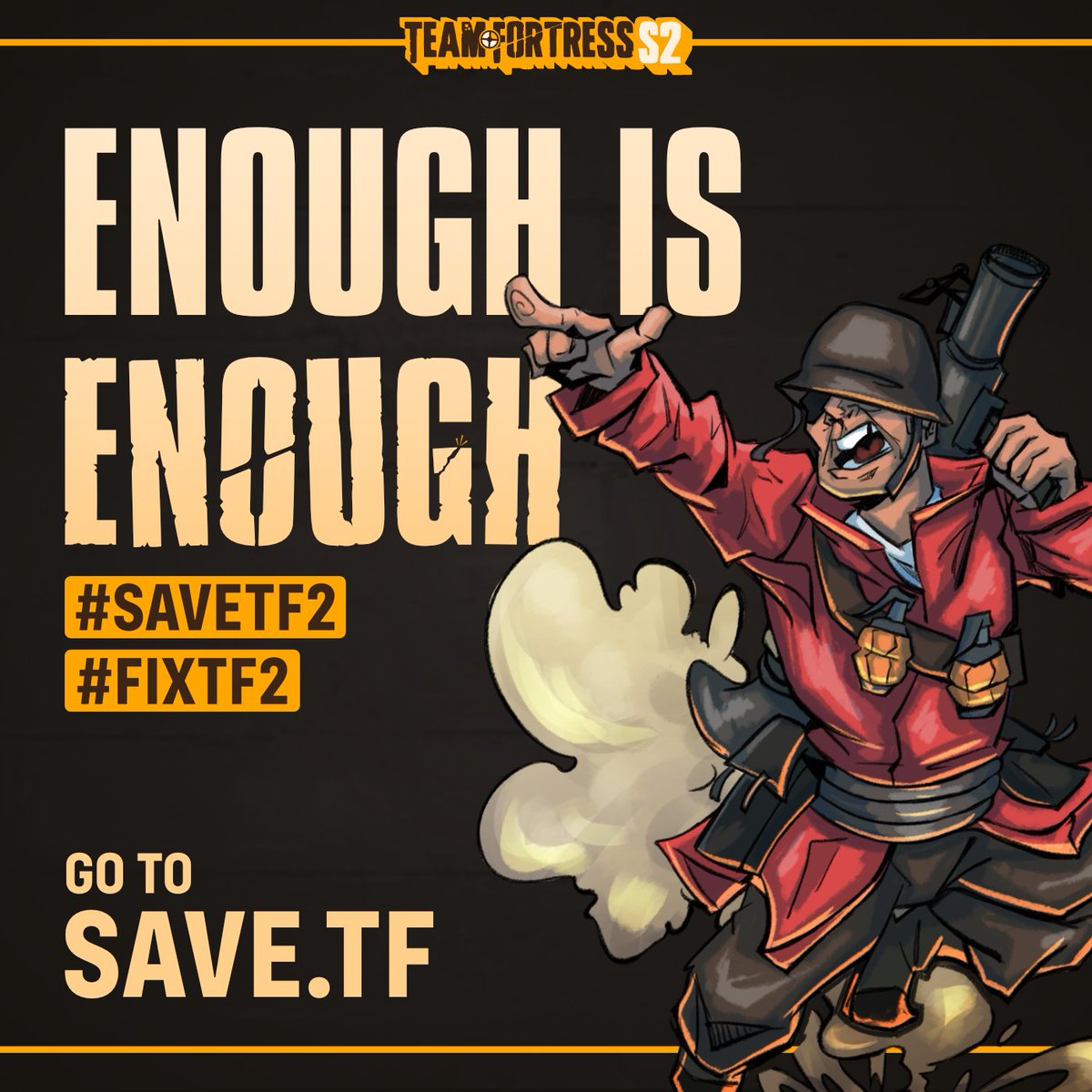 Today's the day, maggot! It's been too long since the bots are ruining our beloved game, something needs to finally happen.

Sign the petition and help us spread the word! #SaveTF2 #FixTF2

ENOUGH IS ENOUGH.

✍️ save.tf