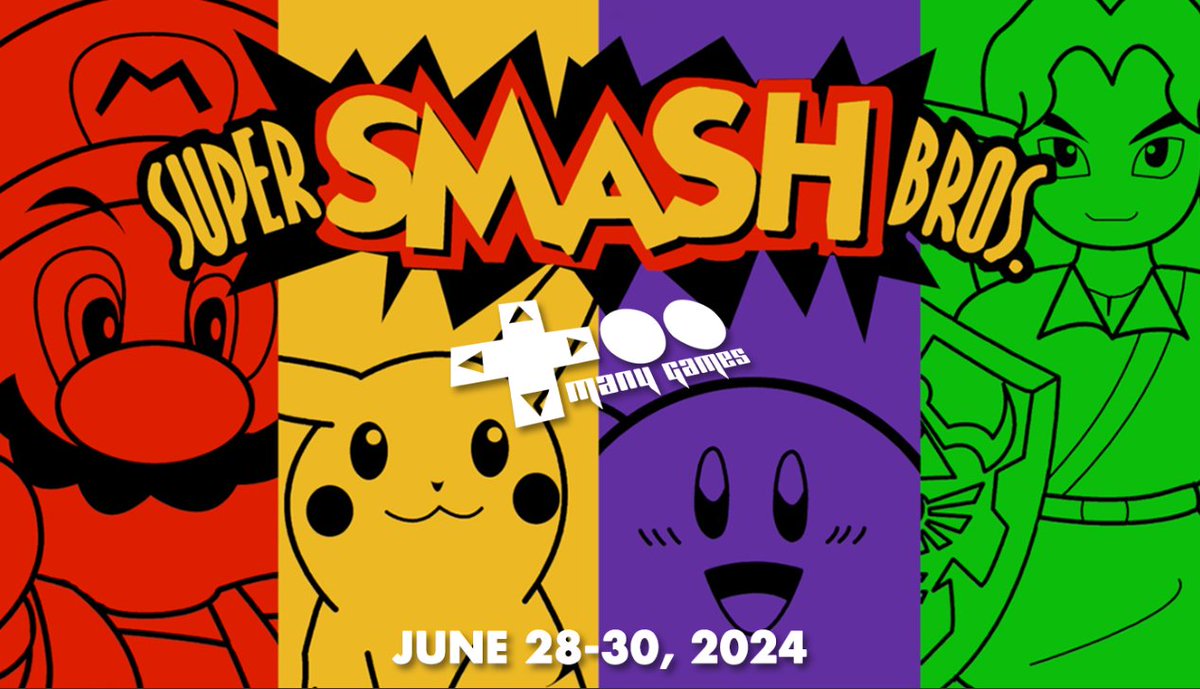 🥊 Super Smash Bros 64 💥 is back again at this year's <a href="/TooManyGames/">TooManyGames</a>! 

We'll be rotating amazing game tournaments every hour! Come for quick fights, casual competitions, and plenty of prizes! 🏆✨