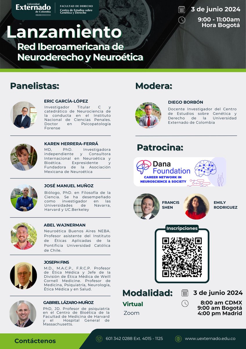 marioeherrera's tweet photo. Nace la Red Iberoamericana de Neuroderecho y Neuroética, una propuesta, sin duda alguna, de gran necesidad para la población de habla hispana, auspiciada por Dana Fundation, y liderada por uno de los más destacados investigadores en el tema desde la Universidad Externado de Colombia, el doctor @DiegoborbonR.

Docentes, académicos, investigadores y científicos del #Neuroderecho y de la #Neuroética como Roberto Andorno, @ericgarcialopez, Ezequiel Mercurio, Eduardo Demetrio Crespo, @AbelWajnerman @cornejo_plaza, @LuzStellaACC7, @KarenFerra_ @jmmunoz_ Joseph J. Fins, Gabriel Lázaro-Muñoz, PhD Aura Guarneros, Omar Alemán, entre otros.

En mundo del Neuroderecho desde distintas perspectivas, ámbitos y contextos, en beneficio de los estudiosos y de la sociedad en general.

Contribuir de manera propositiva es el objetivo y sumar esfuerzos ponderando los Derechos Humanos y la correlación multifactorial entre Ciencia, Tecnología, Genérica, Biología, Medicina y el Derecho. 

Gran y admirable convocatoria del profesor Borbón, mi admiración y reconocimiento por esta nueva conformación. 

#Neuroderecho #Neuciencias
#Neuroetica #Neuroderechos #RIN