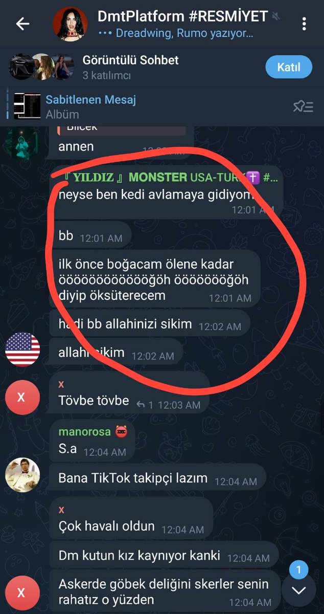 HumalessTg's tweet photo. Telegramin önünde gelen sohbet sunucusundan olan " dmtplatform"un grubunda yaşanan rezillikler... Allaha dine milli değerlere küfür ediyor yetkililer. Lütfen bu grubu şikayet edelim herkes şunlara haddini bildirsin. https://t.co/oETPy1oqqc

#c31k #gundem #Euro2024 https://t.co/LmxRXJQl5i