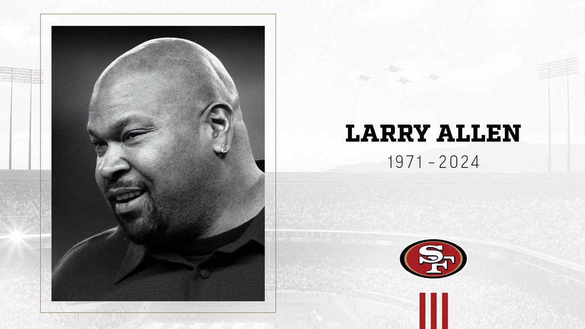 The 49ers are saddened by the sudden passing of Larry Allen who spent the last two seasons of his Hall of Fame career with the organization. 

Our thoughts and condolences are with the Allen family ❤️💛