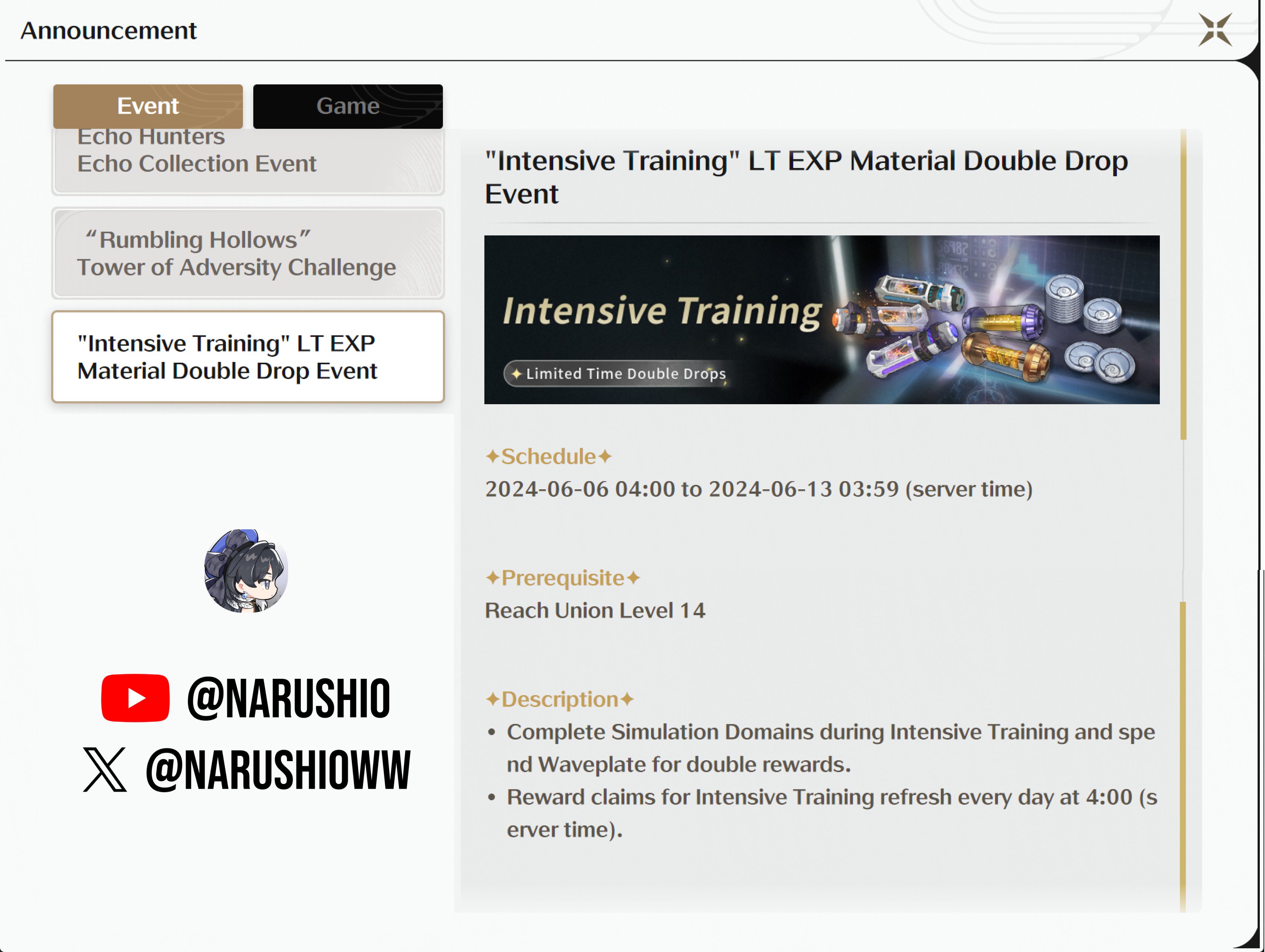 Narushio on X: “Wuthering Waves: New Event “Intensive Training” LT 