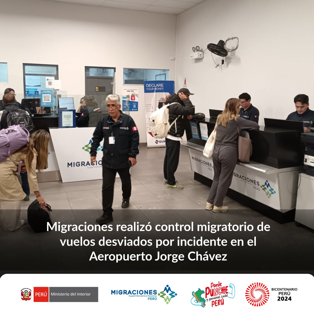 El ente migratorio del Perú realizó el control correspondiente a ocho vuelos internacionales que tuvieron que ser desviados debido a la suspensión de operaciones en el aeropuerto Jorge Chávez por el fallo en el sistema de luces.