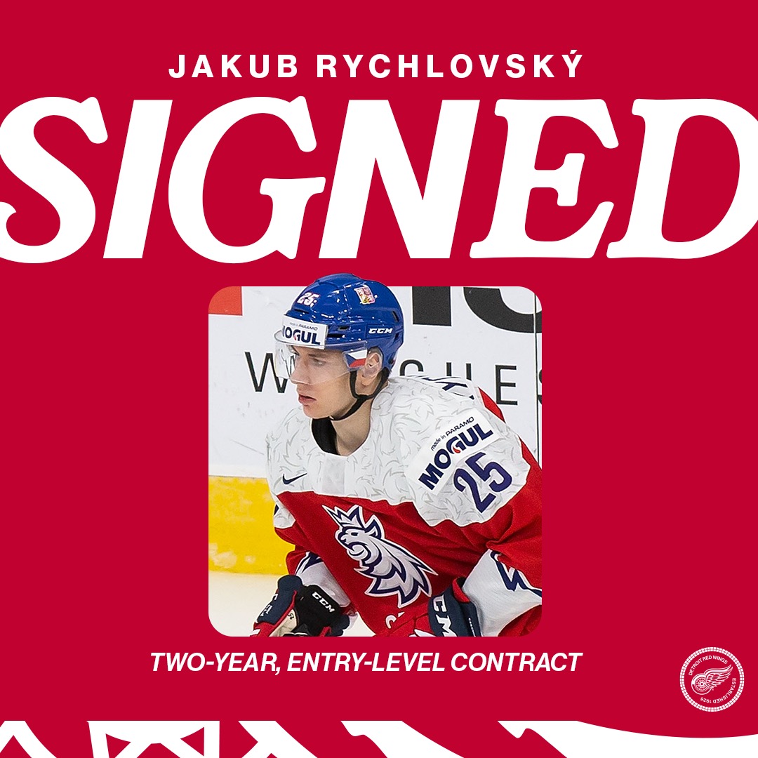DetroitRedWings's tweet photo. UPDATE: The #RedWings today signed left wing Jakub Rychlovský to a two-year, entry-level contract. https://t.co/zYfY59VBHV