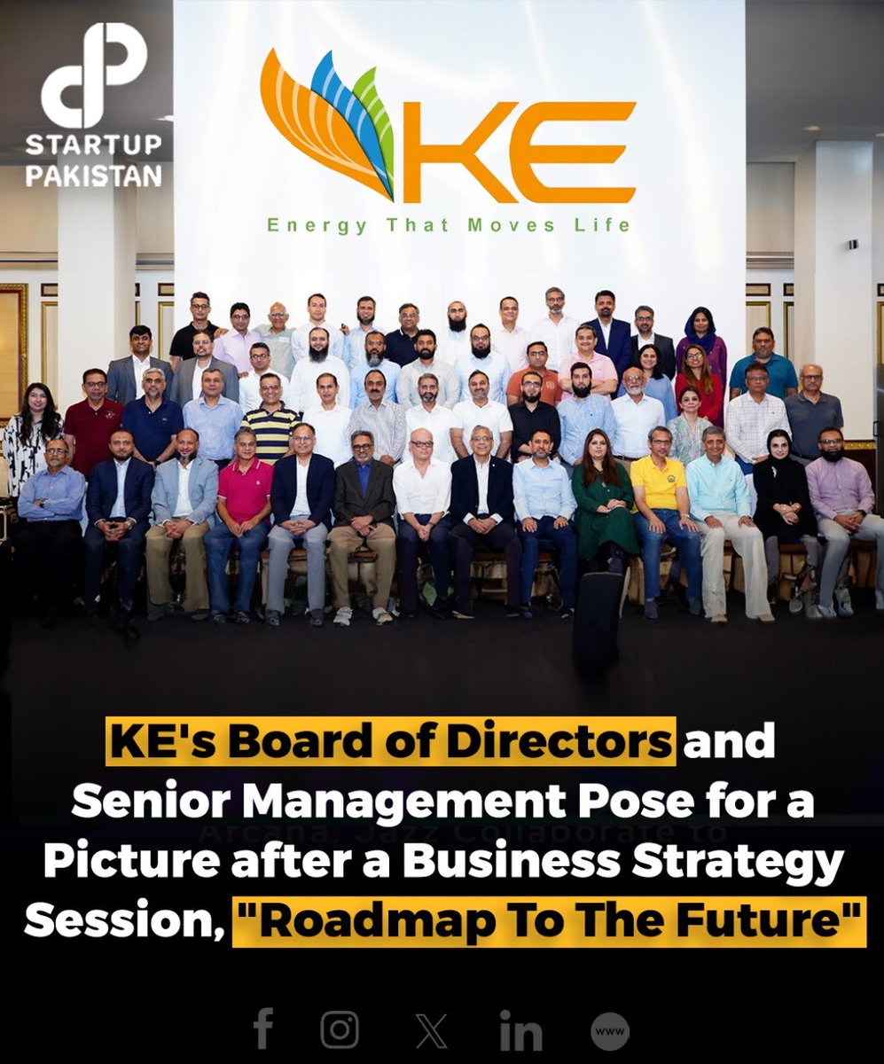 PakStartup's tweet photo. KE's top brass convened for a strategic business session, 'Roadmap to the Future,' to focus on the company's growth trajectory.

#KEStrategy #BusinessGrowth #FutureRoadmap #CorporatePlanning #StrategicSession https://t.co/QvUE4yjDhV
