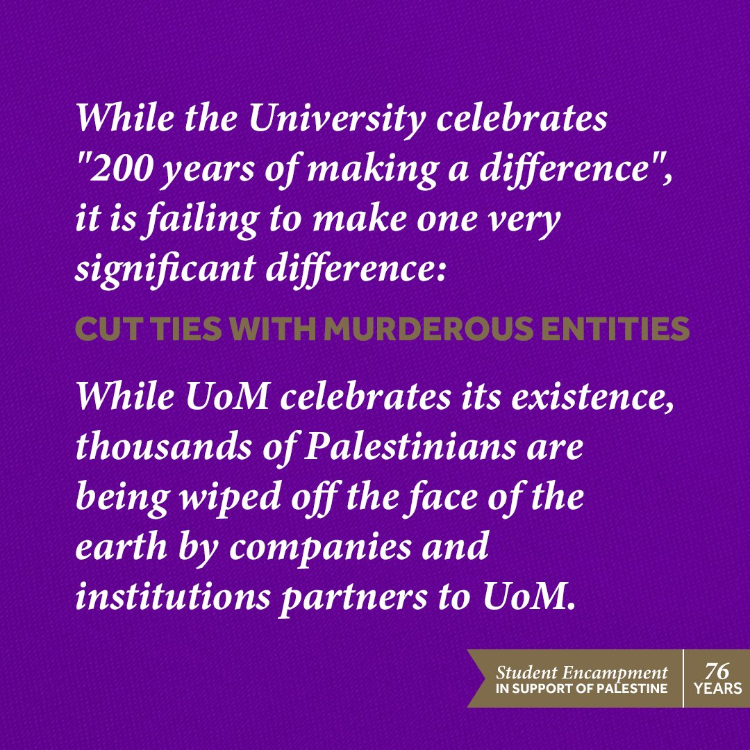 ACTION: Join our boycott of UoM's Bicentennary celebrations. The Manchester Camp of Resistance for Palestine calls on all staff, students and community to boycott so long as the University refuses to cut ties with murderous entities like BAE Systems.