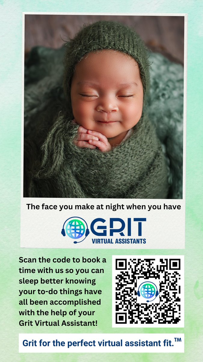 GritVas's tweet image. Sleep better knowing your Grit Virtual Assistant can handle your workload efficiently &amp;amp; allow you to relax &amp;amp; recharge.

Scan the code to learn more about how a Grit VA can make things better.

#MakeThingsBetter #VirtualAssistant #RemoteAssistants #GritVirtualAssistants #GritVAs