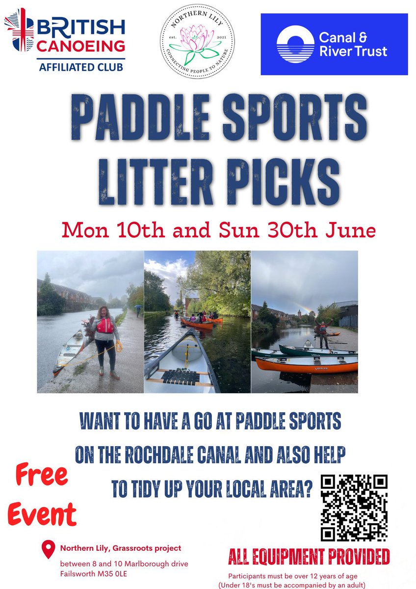Northern_LilyGM's tweet photo. Fancy having a go at Paddle Sports and helping keep your canal clean?
Book your free place on our Paddle Litter Picks at Lock 66 Rochdale Canal Failsworth πΆππ½ββοΈ
#BigPaddleCleanup #LifesBetterByWater #OldhamHour
https://t.co/0XACO70ETw https://t.co/VxArKkJooN