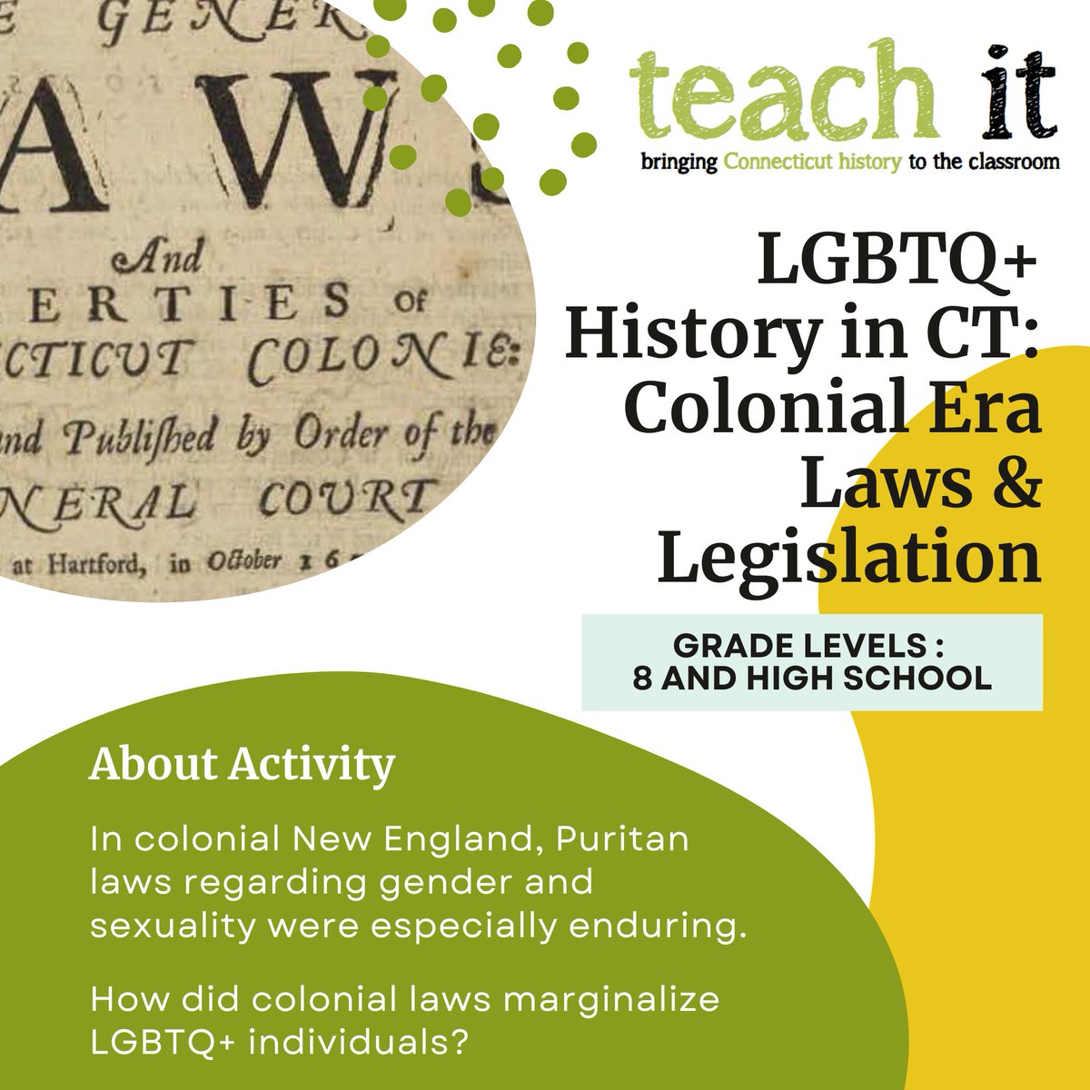 Sources about colonial era LGBTQ+ history can be difficult to find. Check out this activity for 8th graders &amp; high school which uses colonial legislation: teachitct.org/lessons/lgbtq-…

#PrideMonth