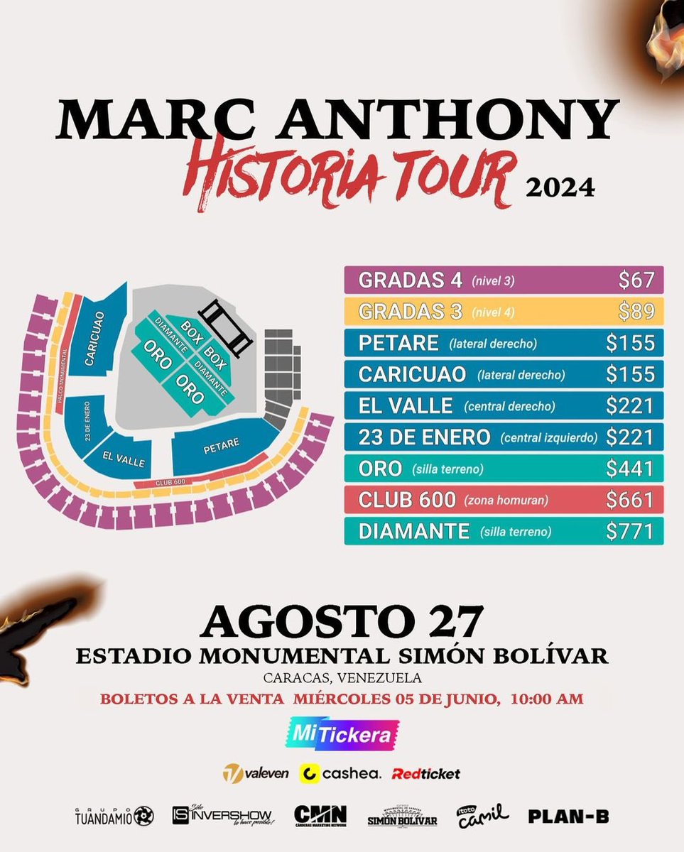 ConcertsMusicVe's tweet photo. El Rey de la Salsa, productor y compositor estadounidense @MarcAnthony nos dice pa’lla voy Venezuela a vivir, gozar y reír con “Historia Tour 2024”. Entradas por @mitickera, @somoscashea, Redticket, Camil Deli y Valeven 🇺🇸🤩

🗓️ 27 de Agosto
📍 Estadio Monumental “Simón Bolívar” https://t.co/ioih724UfI