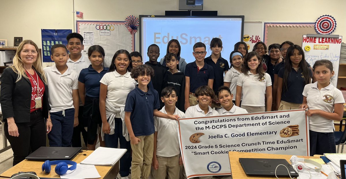 MEtweedy's tweet photo. On behalf of EduSmart &amp; the Dept. of Science congrats to the Gr. 5 2024 “Smart Cookie” Competition Champions Joella C. Good Elementary for the North Region! @EduSmartScience @MDCPSSci @MDCPSNorth @JCG_Eagles @AileenVega123 @NestorEMarcia https://t.co/DlCQBvs1uB