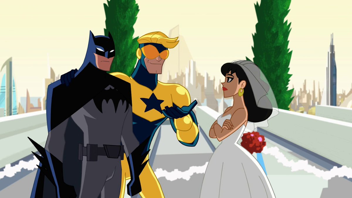 worldsfinest's tweet photo. The Justice League Action series finale episode, "She Wore Red Velvet," debuted this day (Jun. 3) in 2018. Written by Tim Sheridan and directed by Doug Murphy, Booster Gold nabs the spotlight in this final outing for this overlooked DC Comics cartoon gem! #JusticeLeague #JLAction https://t.co/ttIti9acm1